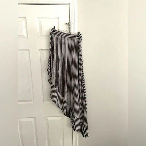 Burgundy and Navy Striped Asymmetrical Maxi Skirt - Picture 4 of 4